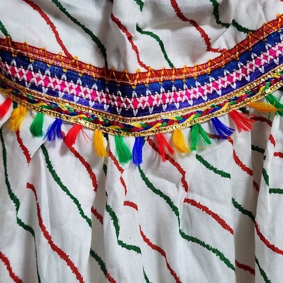Hand-made Boho embroidered multicolor embellishments cotton skirt one si… - Picture 3 of 5